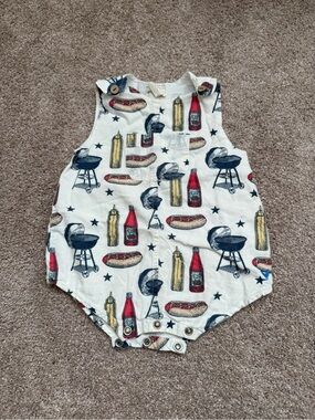 Blue Rooster Baby Cream Multi BBQ Print Romper Size 3/6 Months